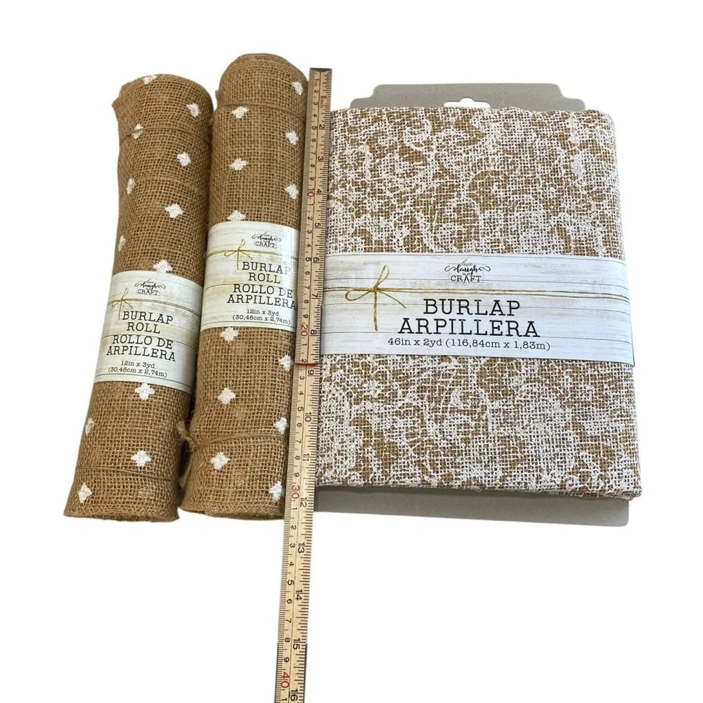 Craft Project Jute Burlap Floral Roll 12in x 3yd Bundle Set Tan Brown 46in X 2yd